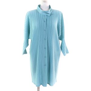 Excellent condition PLEATS PLEASE Issey Miyake PP51-FJ371 3/4 Sleeve Shirt Dress, Light Blue, Size 3, Made in Japan, Authentic, Women's