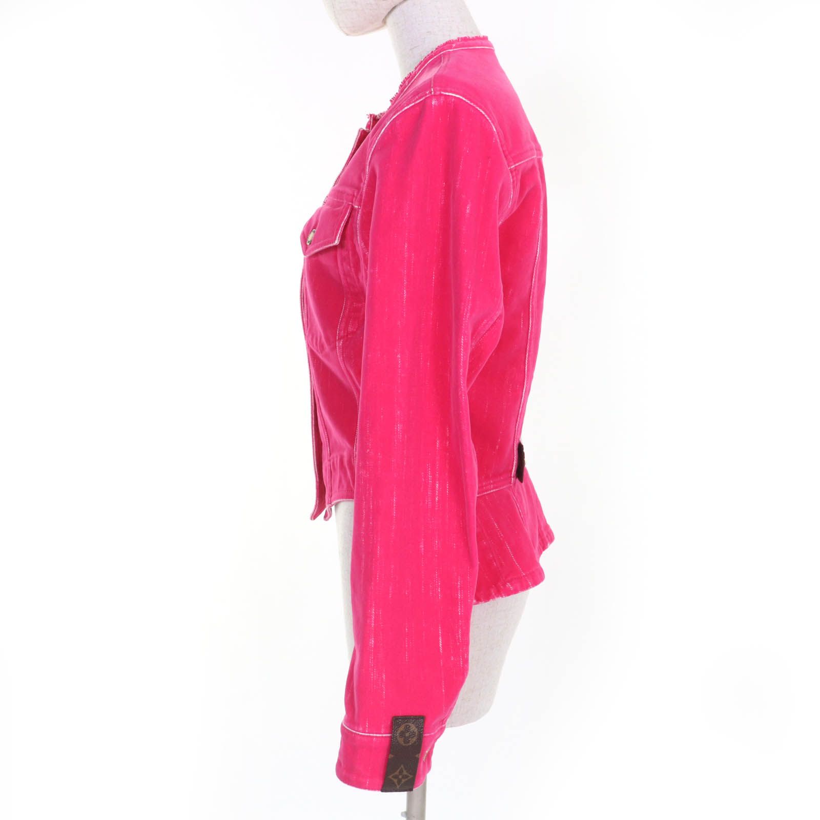 極美品☆LOUIS VUITTON ルイヴィトン 2022年製 金ロゴボタン モノグラム ジャケット ピンク 34 イタリア製 正規品 レディース 極美品☆LOUIS VUITTON ルイヴィトン 2022年製 金ロゴボタン