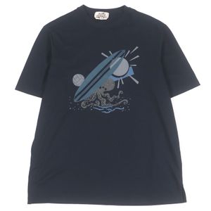 Excellent condition HERMES 23SS Poulp Watch 100% cotton crew neck short-sleeved T-shirt, navy, size XS, made in Italy, authentic, men's