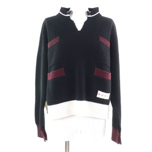 Excellent condition MARNI 2022 GCMD0371Q0 UFH440 wool and cotton long-sleeved knit with logo patch and pocket design, black, size 38, authentic, made in Italy.