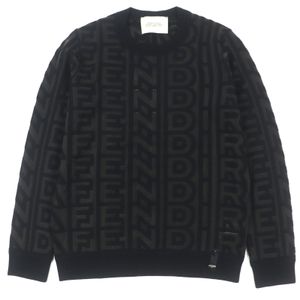 Unused ▼ FENDI x MARC JACOBS Fendi x Marc Jacobs 2022 FZX131 77% Wool Crew Neck Knit Sweater with All-Over Logo Print , Braun /Black, Size 50, Authentic, Made in Italy, Men's