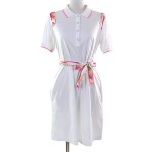 Excellent condition LEONARD SPORT 100% cotton short-sleeved dress with logo buttons and belt, white, size 40, made in Japan, authentic, women's