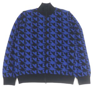 Excellent condition LOUIS VUITTON 2023 LV logo all-over padded knit jacket in blue and black, size XXL. Authentic, made in Italy.