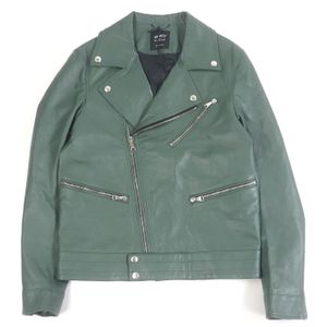 Unused EMMETI NSIL07 TORINO sheepskin double-breasted rider's leather jacket, green, size 46, made in Italy, authentic, men's