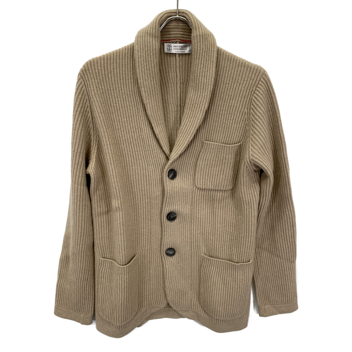 Brunello Cucinelli Beige Wool x Cashmere x Silk Ribbed Button Knit