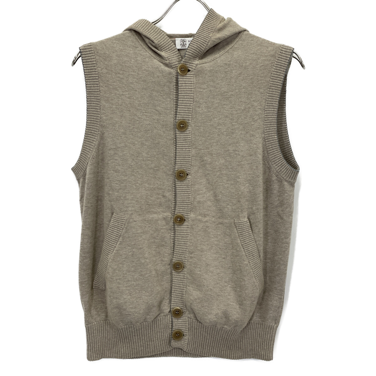 BRUNELLO CUCINELLI ベージュ ノーカラー ベスト Brunello Cucinelli DE92360 Beige Cotton Hoodie Button Vest, Size