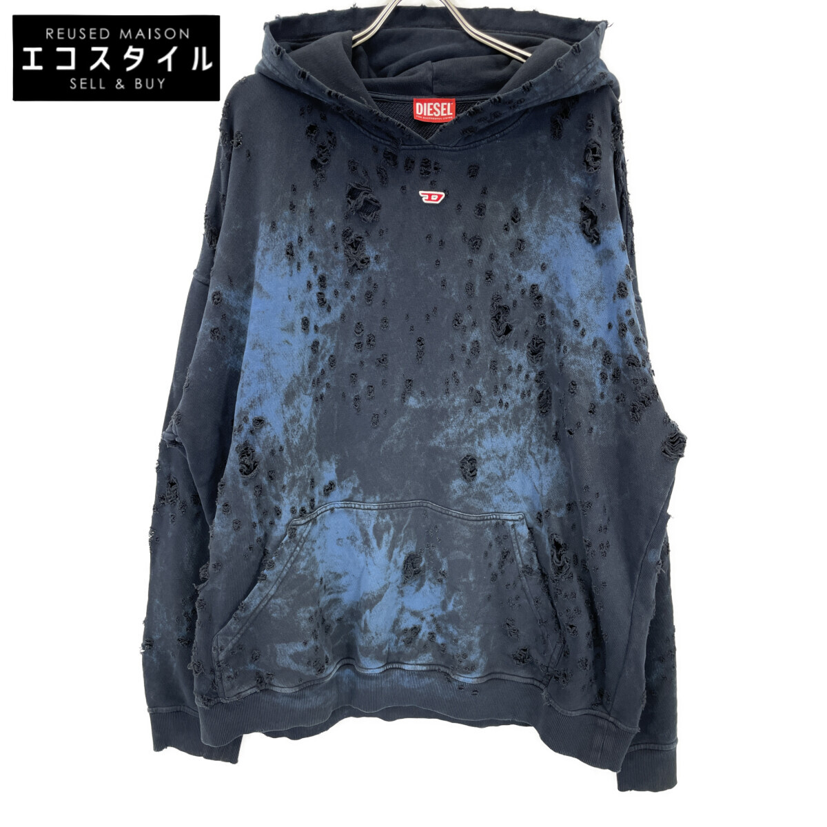 Diesel 24SS Black x Blue A13299 Damaged S-BOXT Pullover XXL | 日本