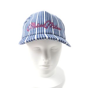 Excellent condition Miu Miu 5HC179 100% cotton striped baseball cap with embroidered logo, indigo and white, size M, made in Italy, authentic, for women.