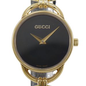 グッチ GUCCI 腕時計 6000.2.L 金メッキ×レザー ブラック クオーツ アナログ表示 ブラック文字盤 レディース【中古】