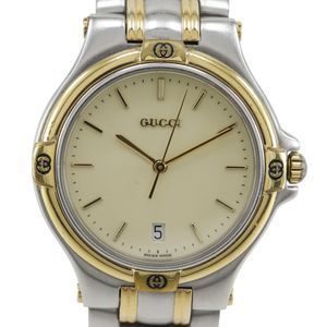 グッチ GUCCI 腕時計 9040M ステンレススチール クオーツ アナログ表示 アイボリー文字盤 メンズ【中古】