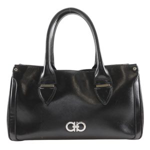 二手Salvatore Ferragamo Ferragamo Gancini 托特包 DY-21 7814，黑色小牛皮材質。單肩/手提包，A5 尺寸。女士款