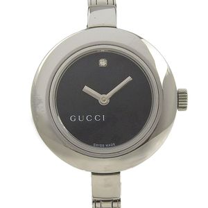 グッチ GUCCI 腕時計 105 ステンレススチール×ダイヤモンド クオーツ アナログ表示 ブラック文字盤 レディース【中古】