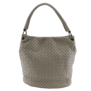 二手Bottega Veneta灰色編織羊皮水桶形單肩包，A5尺寸，磁扣開合，女士款
