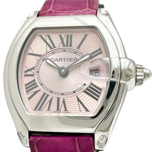 CARTIER/カルティエ W62017V3 ロードスターSM 腕時計 ステンレススチール/レザー クオーツ ピンク文字盤/ヴァイオレットレザーベルト レディース 【中古】