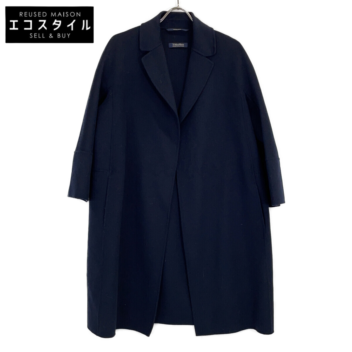 S max Mara [Cucito A Mano] Navy Pure Wool Wrap Coat, Size 36