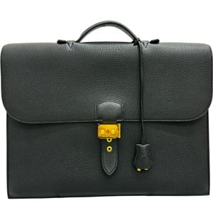 HERMES/에르메스 삭아데페슈 41 비즈니스 가방 서류 가방 토고/가죽 느와르(블랙)/골드 쇠장식 맨즈[중고]
