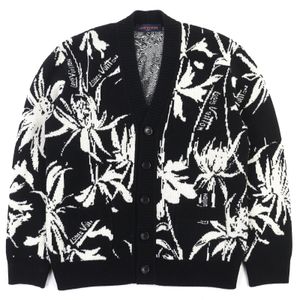 Excellent condition LOUIS VUITTON 100% wool Thistle jacquard V-neck knit cardigan, black, size S, with garment tag, authentic, made in Italy, for men