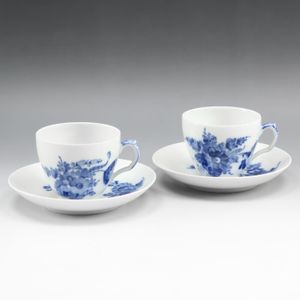 Pre-owned Royal Copenhagen Blue flower Curve tableware cup and saucer x 2