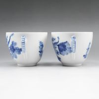 二手皇家哥本哈根藍色花卉曲線餐具，杯碟套裝 x 2 藍色花卉曲線