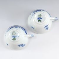 二手皇家哥本哈根藍色花卉曲線餐具，杯碟套裝 x 2 藍色花卉曲線