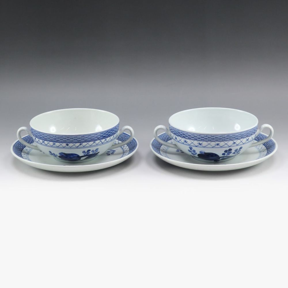 二手皇家哥本哈根陶器行李箱韋伯湯杯和碟子（2 件）