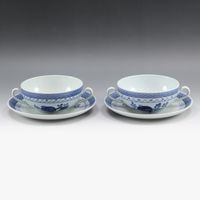 二手皇家哥本哈根陶器行李箱韋伯湯杯和碟子（2 件）