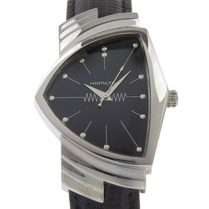 ハミルトン HAMILTON ベンチュラ 腕時計 H244110/H24411732 ステンレススチール×型押しレザー 黒 クオーツ アナログ表示 黒文字盤 Ventura メンズ【中古】