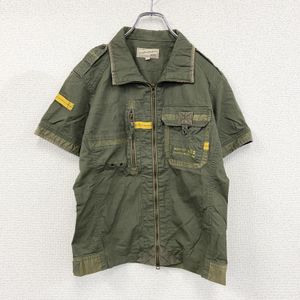 Used AVIREX full-zip short-sleeved shirt, khaki, size M