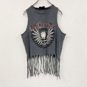 헌 옷 used DEF LEPPARD 데프 top 탱크 탑 프린지 첨부 밴드 T 다크 그레이 8 사이즈