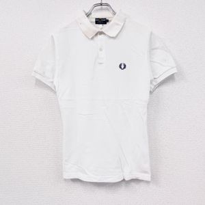 Used FRED PERRY short-sleeved polo shirt, sportswear, white, logo embroidery, size M
