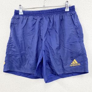 Used 2000s adidas nylon shorts in blue with a large logo, size L