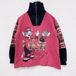 Used TOM & JERRY Tom and Jerry half-zip sweatshirt/high-neck check pattern red , size M
