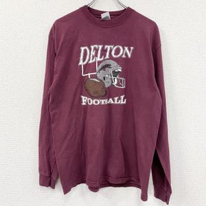 Used 00s GILDAN long-sleeved football t-shirt, vintage wine RED, size L