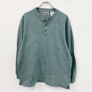 Used FILA sweatshirt/sweatshirt, long-sleeved T-shirt, green, henley neck, size L