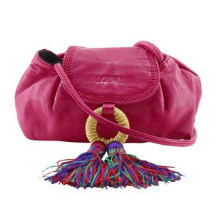 로에베 LOEWE 포셰트 숄더백 프린지 가죽 핑크 대각선 매그넷 타입 Pochette 레이디스【중고】