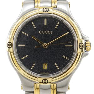 グッチ GUCCI 腕時計 9040M ステンレススチール クオーツ アナログ表示 黒文字盤 メンズ【中古】