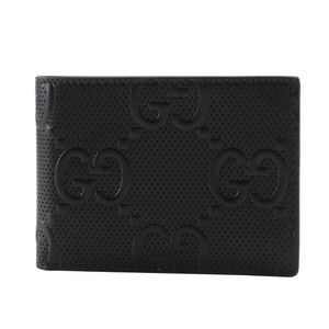 Gucci GG embossed bifold billfold 625559 in black calfskin with an open GG embossed pattern. Men's [Pre-owned]