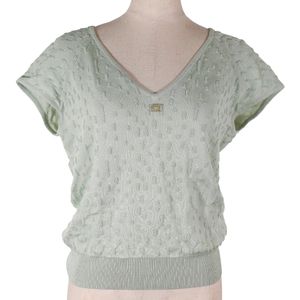 샤넬 CHANEL 코코마크 니트 반소매 P43857K04517 레이온 파스텔 그린 COCO Mark 레이디스【중고】