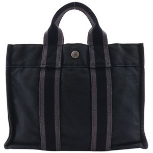 二手愛馬仕 Sack Fourre Tout PM 手提包，黑色棉質帆布材質，A5 型按扣開合。男女通用。