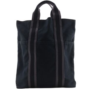 二手愛馬仕 Fourre Tout Cabas 手提包，黑色棉質帆布材質，A4 尺寸，可開口，男女通用。