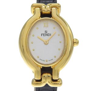 フェンディ FENDI チェンジベルト 腕時計 640L 金メッキ×レザー クオーツ アナログ表示 白文字盤 Change belt レディース【中古】