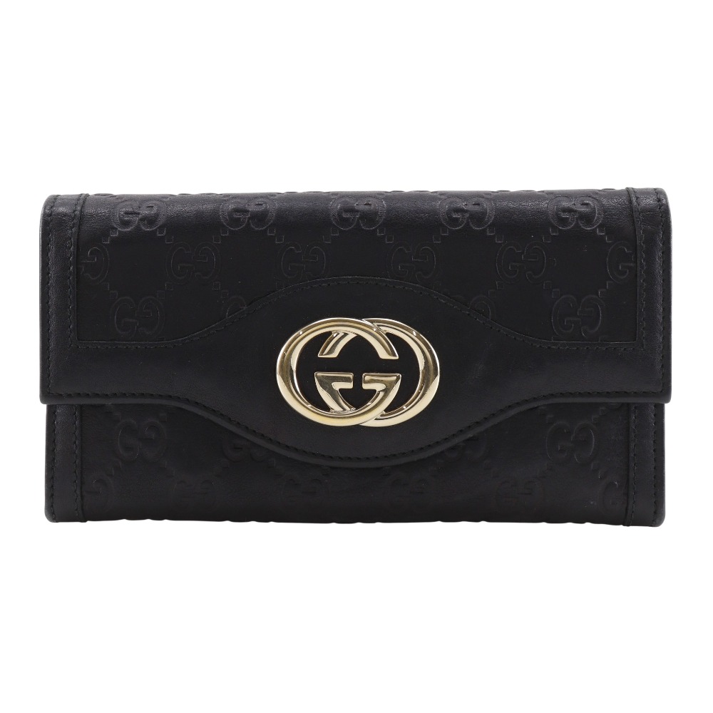 グッチ GUCCI インターロッキングG 長財布 282434 シマレザー 黒