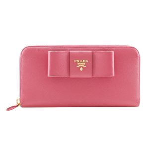 プラダ PRADA リボン 長財布 1ML506 サフィアーノ PEONIA ピンク リボン ファスナー ribbon レディース【中古】