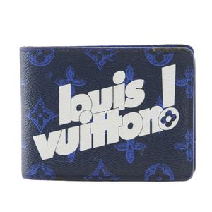 ルイ・ヴィトン LOUIS VUITTON ポルトフォイユ・ミュルティプル 二つ折り財布 エブリデイ LV 札入れ M80850 モノグラムキャンバス 黒/青 オープン Portefeiulle Multripru メンズ【中古】