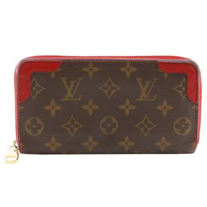ルイ・ヴィトン LOUIS VUITTON ジッピーウォレット レティーロ 長財布 M61854 モノグラムキャンバス スリーズ 2016年 茶/赤 MI2176 ファスナー Zippy wallet Retiro レディース【中古】