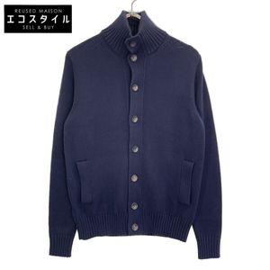Zanone Dark Navy 100% Wool CHIOTO Stand Collar Knit Cardigan Jacket, Size 46