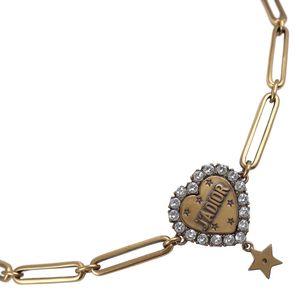 二手 Christian Dior J'ADIOR 心形项链，带星星颈链，镀金和水钻，约 17.6 克，女士款。