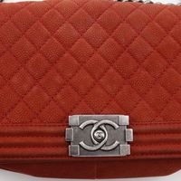 二手香奈兒Boy 日本 Chanel 香奈兒 25單肩包，鏈條單肩包，魚子醬紋皮革，紅色，斜挎包，翻蓋款，女士