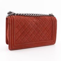 二手香奈兒Boy 日本 Chanel 香奈兒 25單肩包，鏈條單肩包，魚子醬紋皮革，紅色，斜挎包，翻蓋款，女士