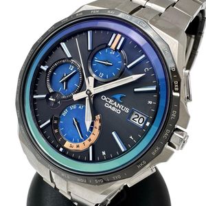 CASIO/카시오 오시아나스 만타 15주년 기념 OCW-S5000 상자/보관 손목시계 티타늄 솔러 전파 블랙 문자판/청록 맨즈[중고]